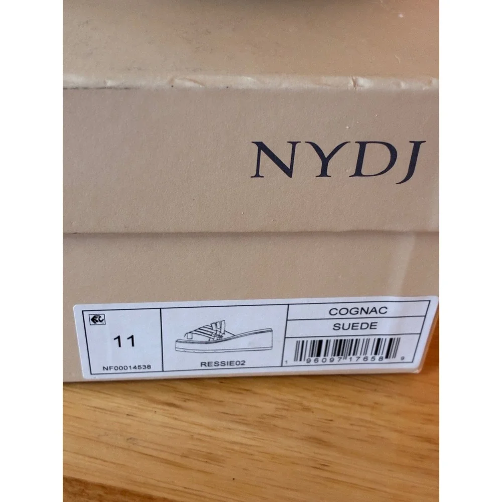 NYDJ Ressie Cognac Suede Strappy Wedge Sandals NF-RESSIE Platform Slides 11M